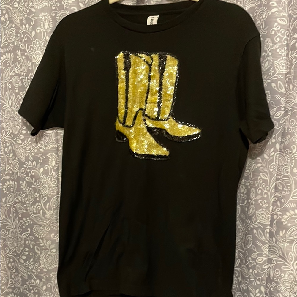 Tultex Black Tee with Gold Sequin Design